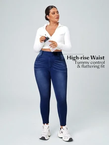 Flexra Plus Size Women's Casual Elastic Waist Slim Fit Jeans - Dark Wash - View 6