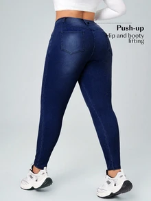 Flexra Plus Size Women's Casual Elastic Waist Slim Fit Jeans - Dark Wash - View 2