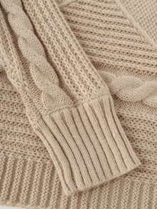 SHEIN New Women's V-Neck Pullover Sweater For Fall & Winter. Crafted With Three-Dimensional Patterns And Relaxed Drop Shoulders, This Khaki Knit Top Is Versatile - Camel - View 7