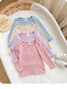 SHEIN 4pcs Baby Girl Casual Cute Knit Solid Color Long Sleeve Tops - Multicolor - View 8