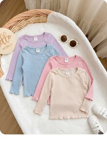SHEIN 4pcs Baby Girl Casual Cute Knit Solid Color Long Sleeve Tops - Multicolor - View 5