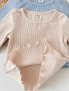 SHEIN 4pcs Baby Girl Casual Cute Knit Solid Color Long Sleeve Tops - Multicolor - View 7
