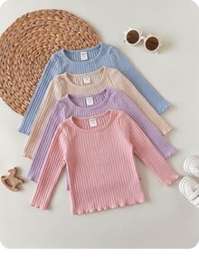 SHEIN 4pcs Baby Girl Casual Cute Knit Solid Color Long Sleeve Tops - Multicolor - View 1