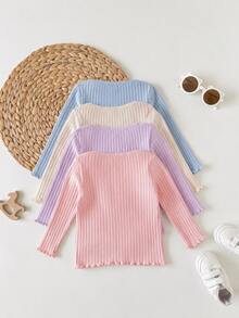 SHEIN 4pcs Baby Girl Casual Cute Knit Solid Color Long Sleeve Tops - Multicolor - View 2