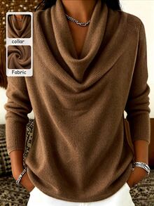 SHEIN Franclia ملابس علوية نسائية بلون موحد بياقة كول وأكمام طويلة كاجوال - بني - مشاهدة 1