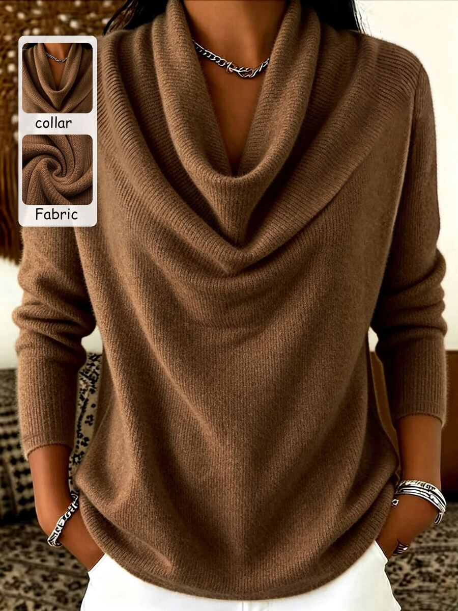 SHEIN Franclia Women's Solid Color Cowl Neck Long Sleeve Casual Top ...