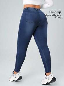 Flexra Plus Size Women Casual Decent Everyday Wear Jeans With Pockets Formal Fashion Week Navy Blue Summer - Dark Wash - View 2