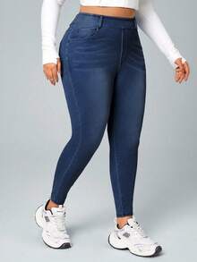 Flexra Plus Size Women Casual Decent Everyday Wear Jeans With Pockets Formal Fashion Week Navy Blue Summer - Dark Wash - View 6