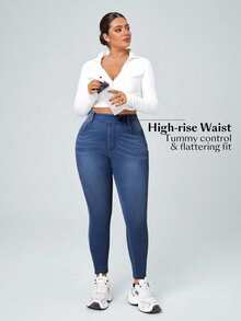 Flexra Plus Size Women Casual Decent Everyday Wear Jeans With Pockets Formal Fashion Week Navy Blue Summer - Dark Wash - View 5