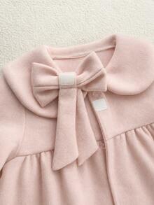 SHEIN Girls Pink Bow Overcoat, Peter Pan Collar With Fur Trim Cuffs, Mid-Length Winter Overcoat, Autumn/Winter - Dusty Pink - View 7
