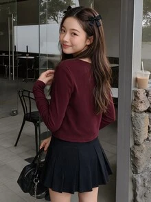 K-Vae Solid Open Front Crop Jacket In Fall/Winter - Burgundy - View 8