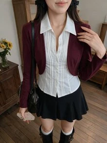 K-Vae Solid Open Front Crop Jacket In Fall/Winter - Burgundy - View 3