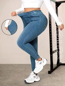 Flexra Plus Size Women's Slim Fit Skinny Jeans - Dusty Blue - View 1