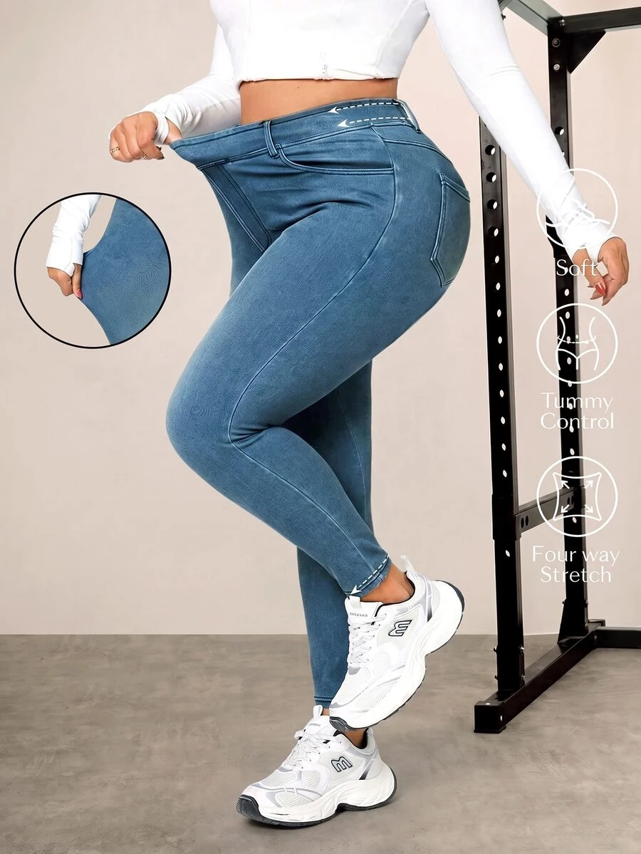 Flexra Plus Size Women's Slim Fit Skinny Jeans - Dusty Blue - View 1