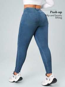 Flexra Plus Size Women's Slim Fit Skinny Jeans - Dusty Blue - View 2