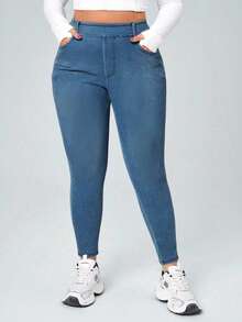 Flexra Plus Size Women's Slim Fit Skinny Jeans - Dusty Blue - View 7
