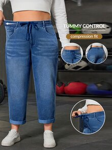 Flexra Plus Size Women Casual Normal Normal Elastic Waist Skinny Jeans Date Night Formal Rodeo Rodeo Dusty Blue Summer Summer - Medium Wash - View 3