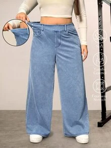 Flexra Plus Size Women's Elastic Casual Straight-Leg Jeans - Light Wash - View 1