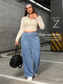 Flexra Plus Size Women's Elastic Casual Straight-Leg Jeans - Light Wash - View 5