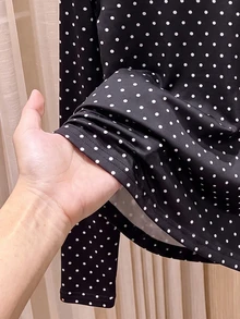 Rusticease Winter Fall Clothes For Women Elegant Women's Blouses French Black And White Polka Dot Print Lace T-Shirt Office Tea Party Vintage Elegant Modest - Black - View 6