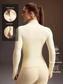 Powerista Women's Pale Yellow Stand Collar Long Sleeve Sports Sweatshirt(Suitable For Jogging And Workout) - Light Yellow - View 3
