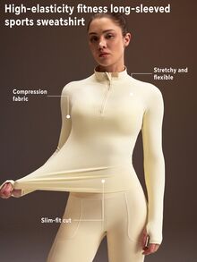 Powerista Women's Pale Yellow Stand Collar Long Sleeve Sports Sweatshirt(Suitable For Jogging And Workout) - Light Yellow - View 6