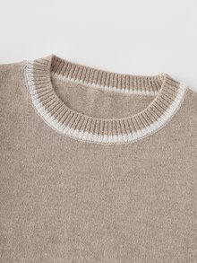 SHEIN LUNE Women's Round Neck Minimalist Long Sleeve Sweater Set, Autumn/Winter Oatmeal Color 2 Pieces Set, Lazy Commute Slim Fit, Versatile Contrast Trim Sweater 2 Pieces Set - Apricot - View 5