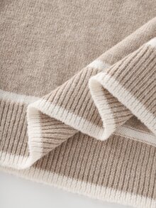 SHEIN LUNE Women's Round Neck Minimalist Long Sleeve Sweater Set, Autumn/Winter Oatmeal Color 2 Pieces Set, Lazy Commute Slim Fit, Versatile Contrast Trim Sweater 2 Pieces Set - Apricot - View 6