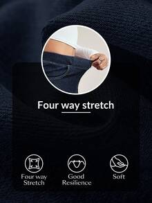 Flexra Plus Size Women's Casual Traditional Decent Normal Navy Blue Denim Skirt With Pockets Date Night Rodeo Autumn Formal Vacation Formal Brunch - Dark Wash - View 7