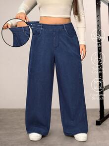Flexra Plus Size Women Elastic Casual Straight Leg Jeans - Dark Wash - View 1