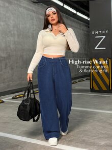 Flexra Plus Size Women Elastic Casual Straight Leg Jeans - Dark Wash - View 5