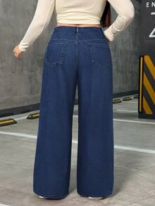 Flexra Plus Size Women Elastic Casual Straight Leg Jeans - Dark Wash - View 2
