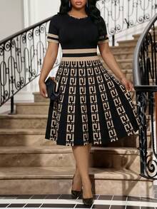 Fleurora Plus Size Women's Colorblock Casual Elegant Daily Autumn Dress Formal Wedding Guest Black - Multicolor - View 7