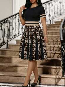 Fleurora Plus Size Women's Colorblock Casual Elegant Daily Autumn Dress Formal Wedding Guest Black - Multicolor - View 8