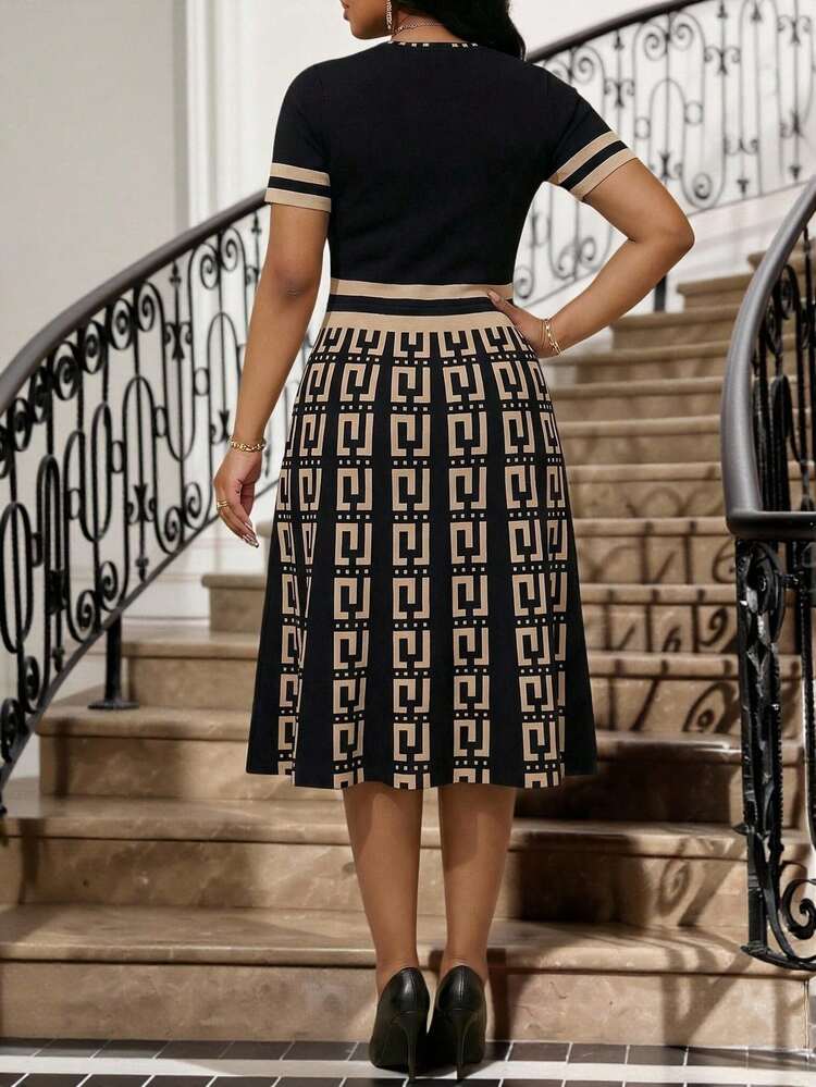 Fleurora Plus Size Women's Colorblock Casual Elegant Daily Autumn Dress Formal Wedding Guest Black - Multicolor - View 2