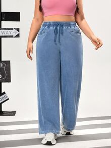 Flexra Oversized Sports Casual Straight Knit Jeans - Light Wash - View 4