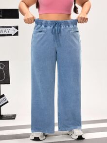 Flexra Oversized Sports Casual Straight Knit Jeans - Light Wash - View 5