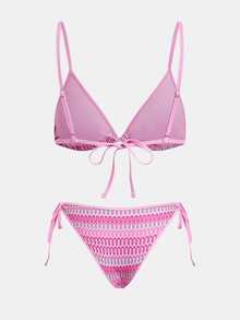 Maija Women's Summer Beach Colorblock Sexy Bikini & Triangle Bottom Two-Piece Swimsuit Set - Pink - View 7