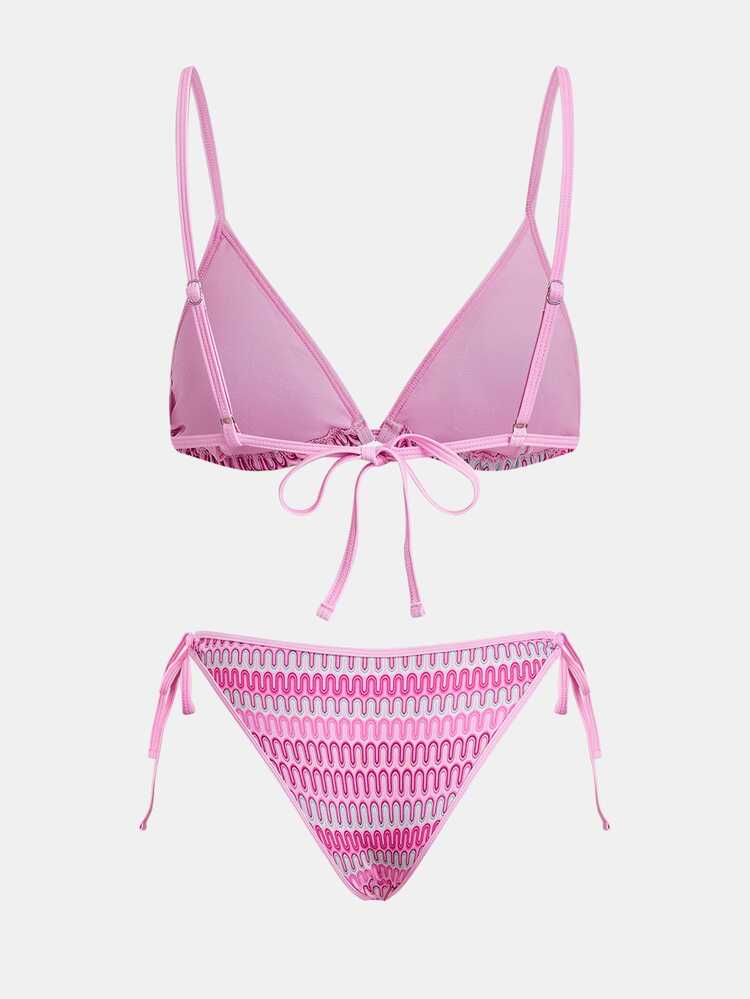 Maija Women's Summer Beach Colorblock Sexy Bikini & Triangle Bottom Two-Piece Swimsuit Set - Pink - View 7