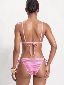 Maija Women's Summer Beach Colorblock Sexy Bikini & Triangle Bottom Two-Piece Swimsuit Set - Pink - View 4
