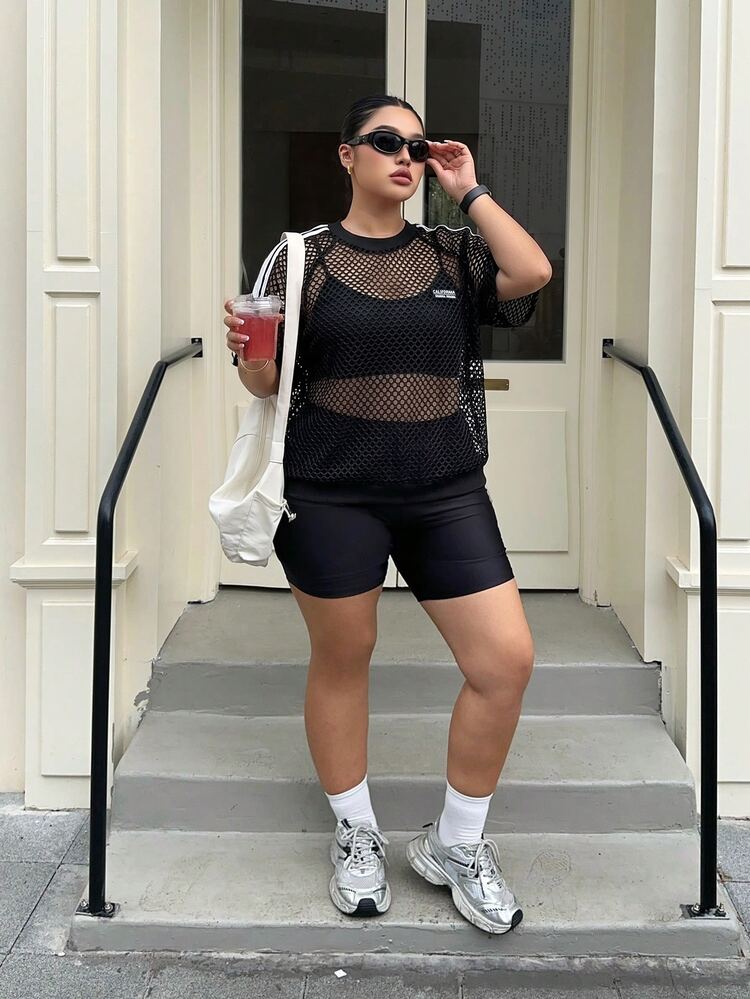 Muchica Spring/Summer Casual Smart Cowboy Loose Plus Size Black And White T-Shirt Sporty Stripe Detail Concert Club Beach - Black - View 6