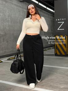 Flexra Jeans rectos casuales elásticos de talla grande para mujeres - Negro - Ver 5