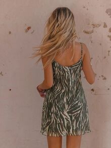 Aralina Summer Winter Ruffle Animal Print Sexy Pink Mesh Mini Dress - Green - View 2