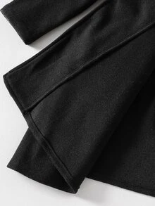SHEIN Girls' British Academy Style Black Peter Pan Collar Overcoat, Double-Breasted Ruched Mid-Length Versatile Fall/ Jacket - Black - View 7