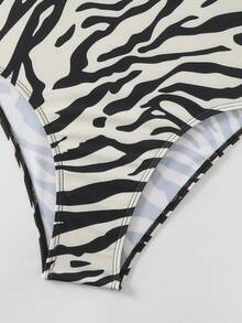 SHEIN Swim 1pc Women's Minimalist Sexy Tropical Style One-Piece Swimsuit, Suitable For Summer Beach Party Off-White - Black - View 5