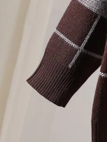 SHEIN 男童休閒戶外感恩節聖誕節卡其色條紋提花高領套頭毛衣 秋季 - 棕色 - 查看 5
