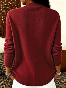SHEIN Franclia Women's Solid Color Cowl Neck Long Sleeve Casual Top - Red - View 2
