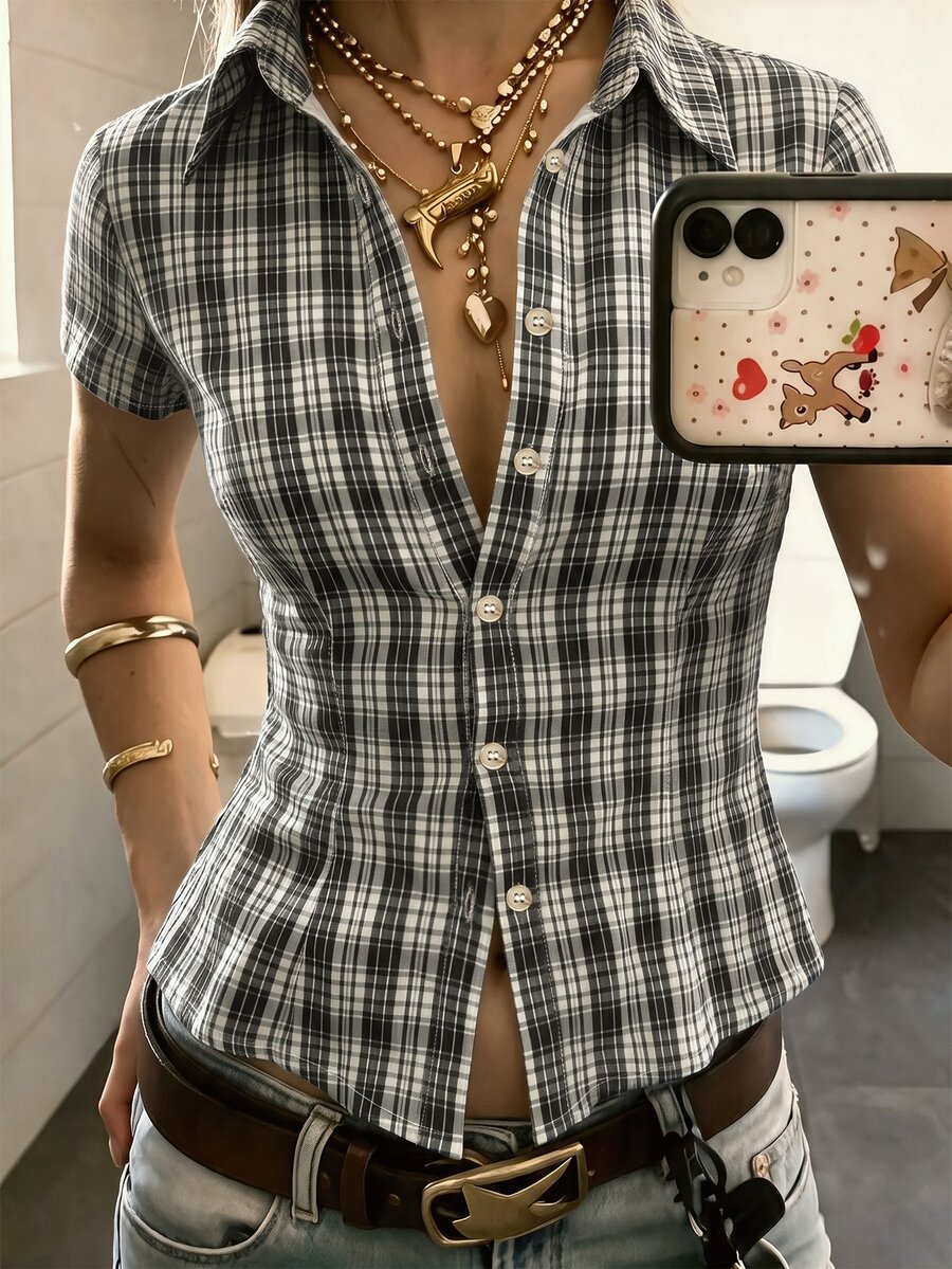 IslaSuriya 女款格紋休閒百搭日常穿著襯衫 - 彩色 - 查看 1