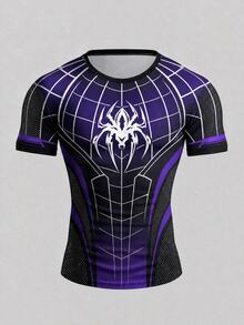 GymBeat Men's Spider Print Raglan Short Sleeve Sports Athletic Athleisure T-Shirt Halloween Workout Gym Black Summer - Multicolor - View 3