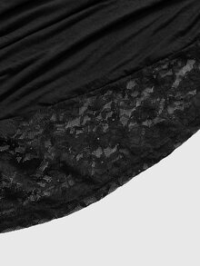 ROMWE Goth Spring/SummerblackLoose Collar Cinched Waist Batwing Sleeve Lace Women T-Shirt - Black - View 5
